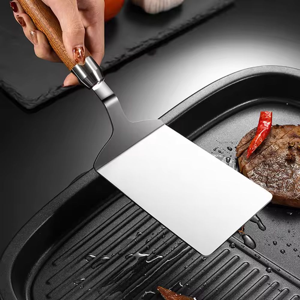 Stainless Steel Kitchen Spatula with Wooden Handle — additional view
