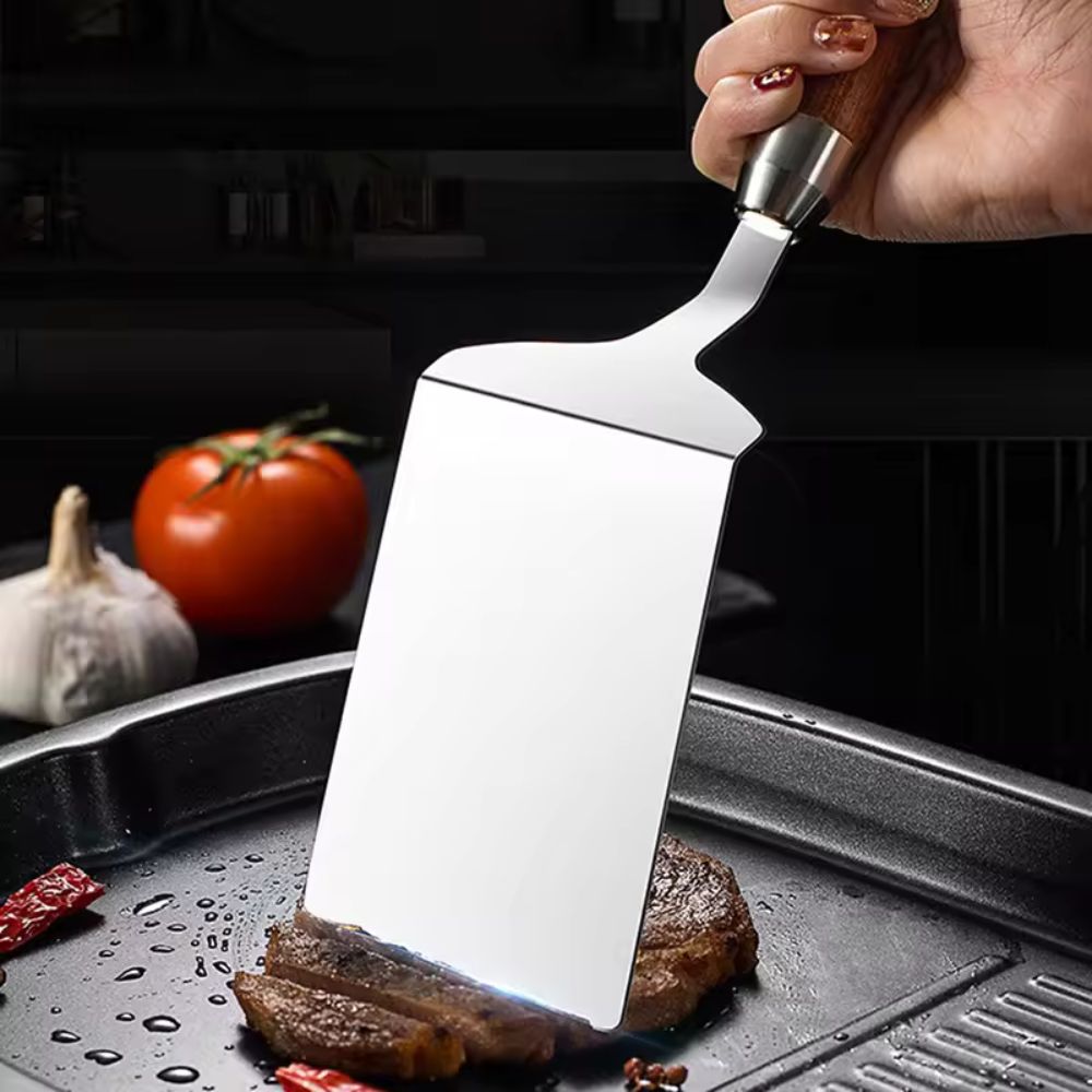 Stainless Steel Kitchen Spatula with Wooden Handle — product feature detail