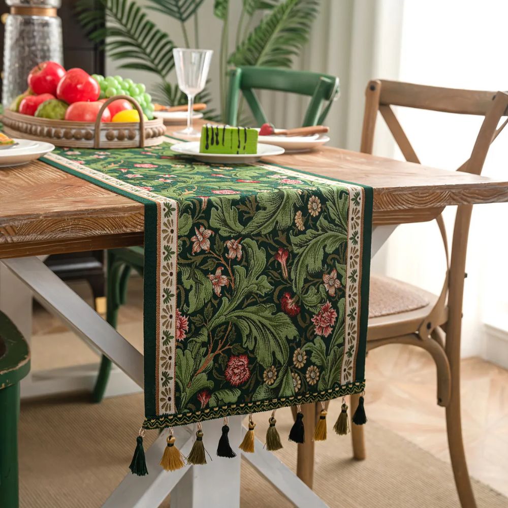 Flora Vine Embroidered Table Runner — product detail view