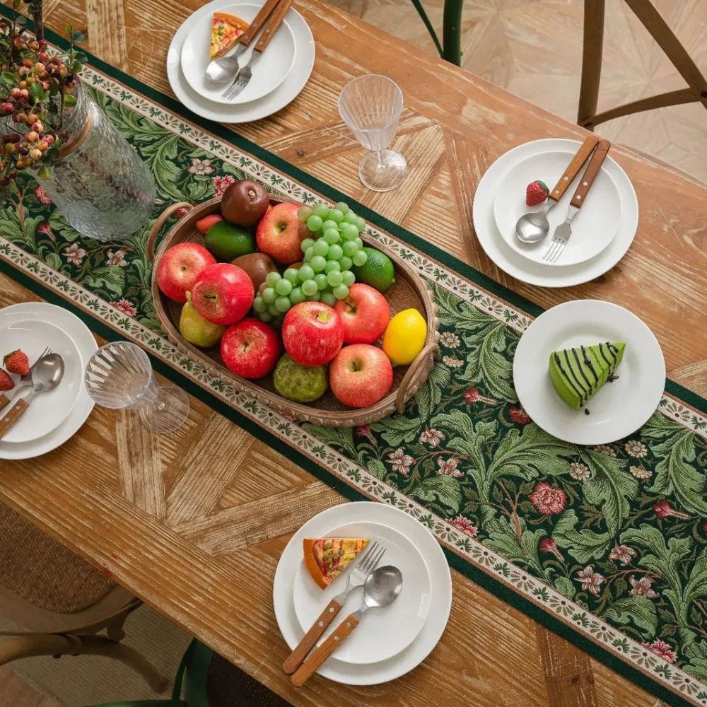Flora Vine Embroidered Table Runner — product in use