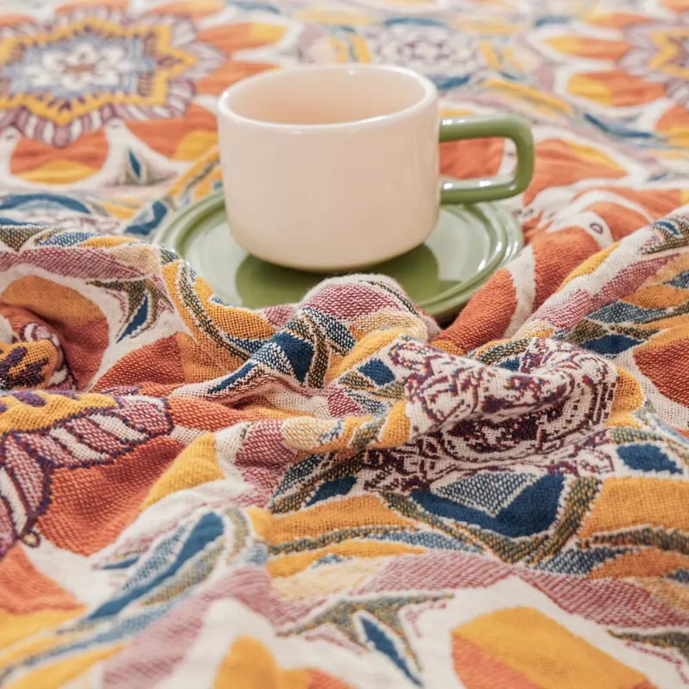 Boho Flora Tone Cotton Blanket — alternate angle view