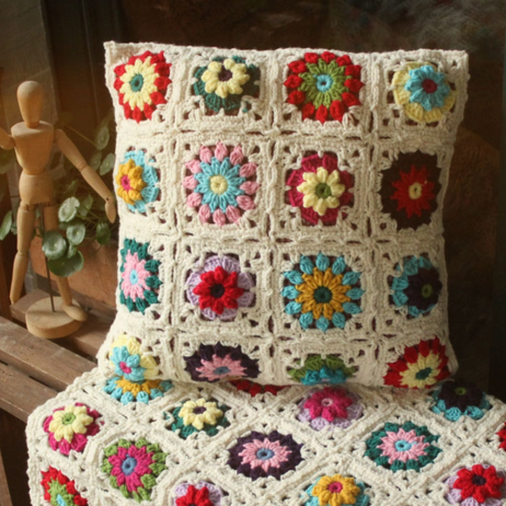 Floral Crochet Cushion Cover — alternate angle view
