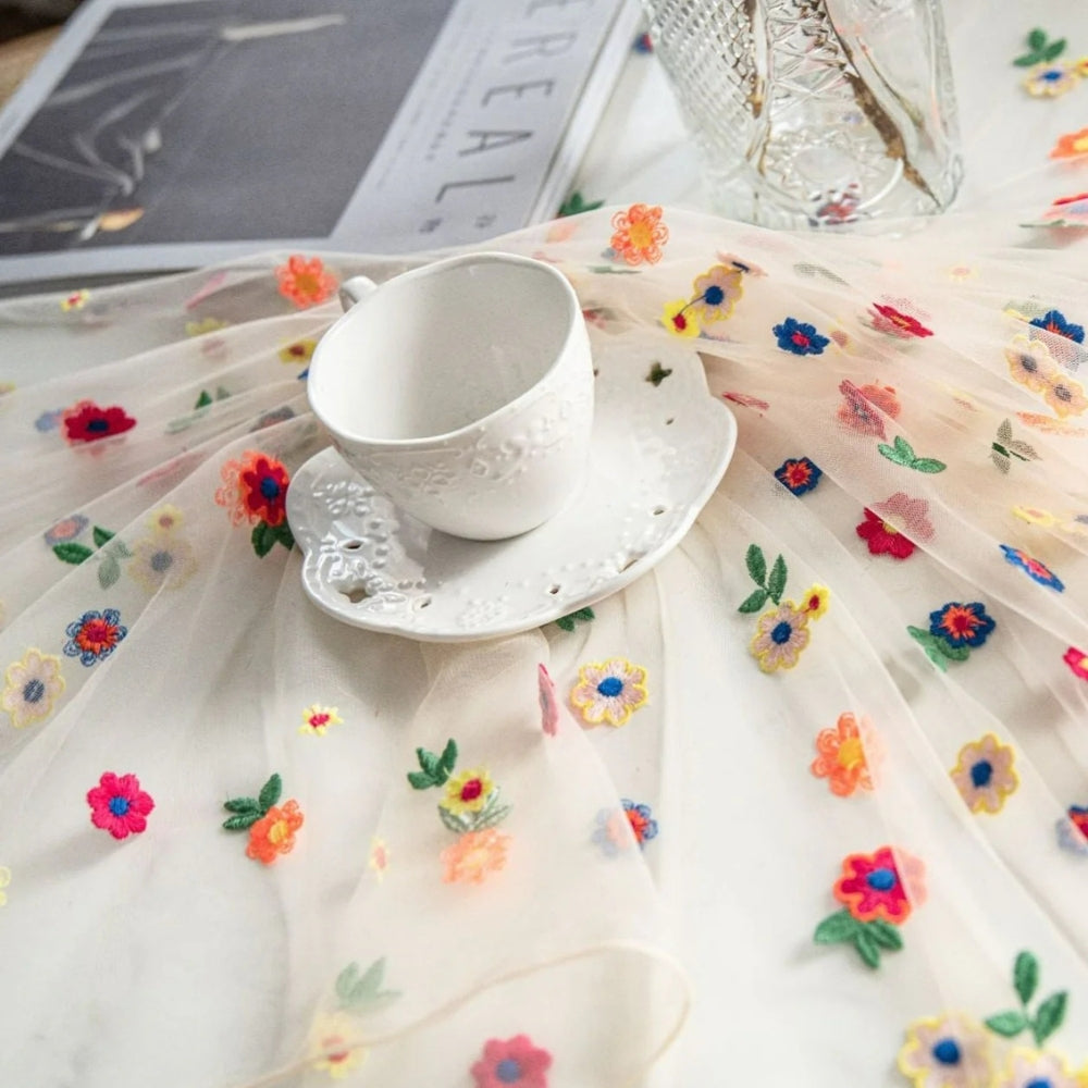 Floral Embroidered Lace Tablecloth Cover — additional view