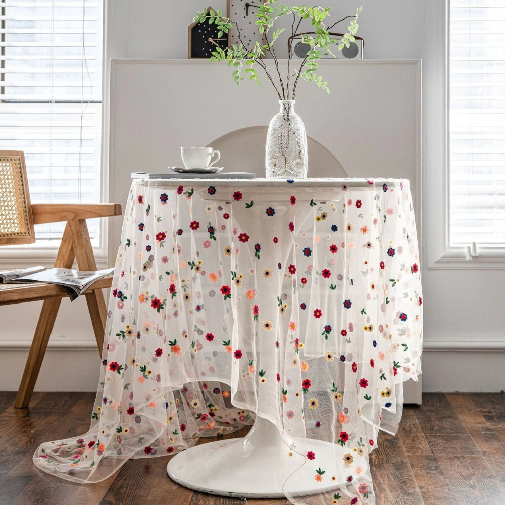 Floral Embroidered Lace Tablecloth Cover — main product photo
