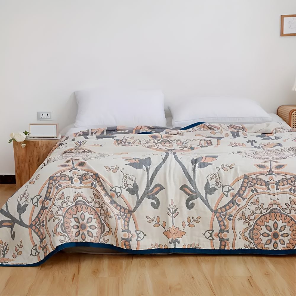 Floral Pattern Cotton Blanket — alternate angle view