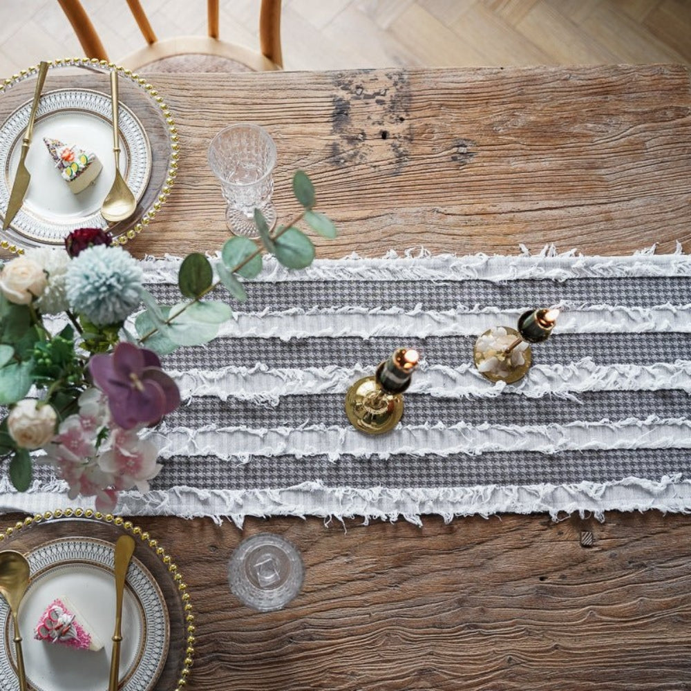 Frayed Fabric Strips Table Runner — lifestyle shot