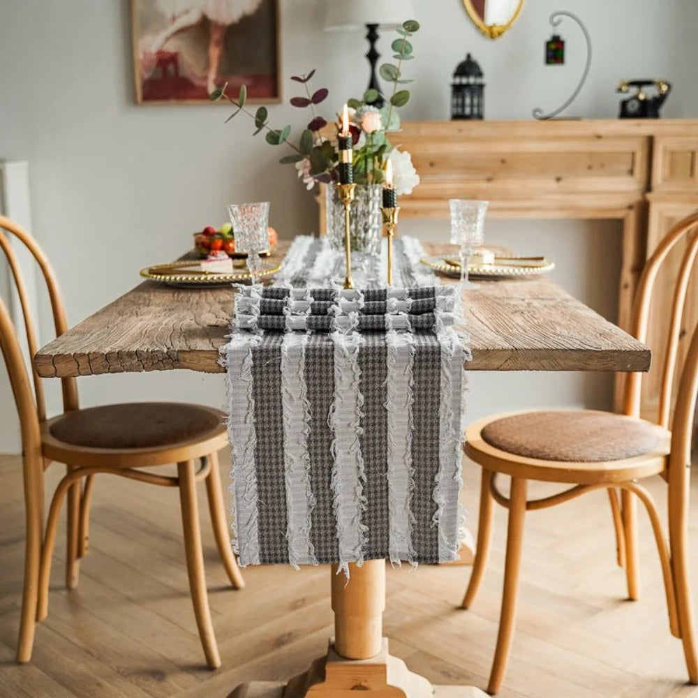 Frayed Fabric Strips Table Runner — product detail view