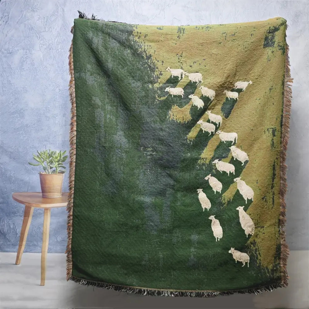 Frida Sheep Woven Throw Blanket — product in use