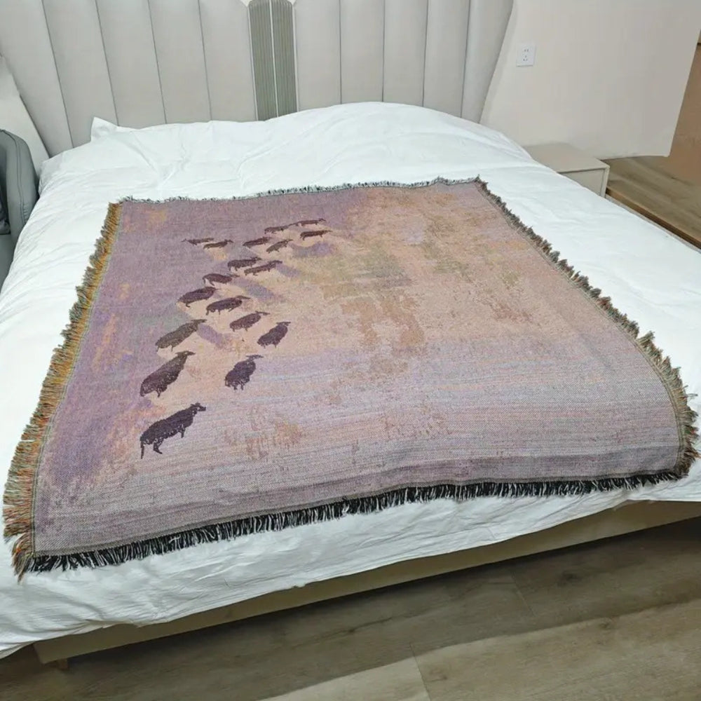 Frida Sheep Woven Throw Blanket — lifestyle shot