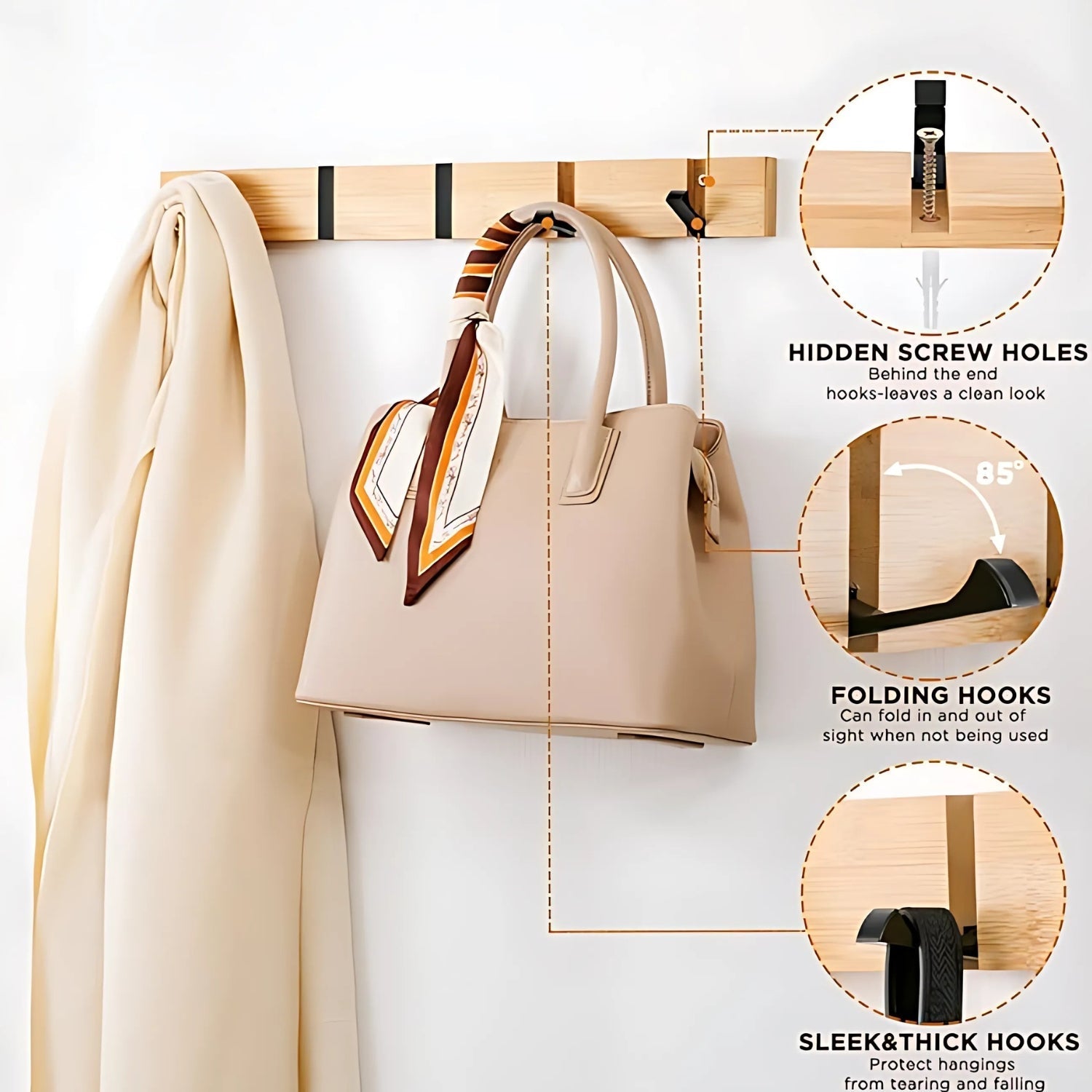Functional Flip Wooden Wall Hook Rack — product in use