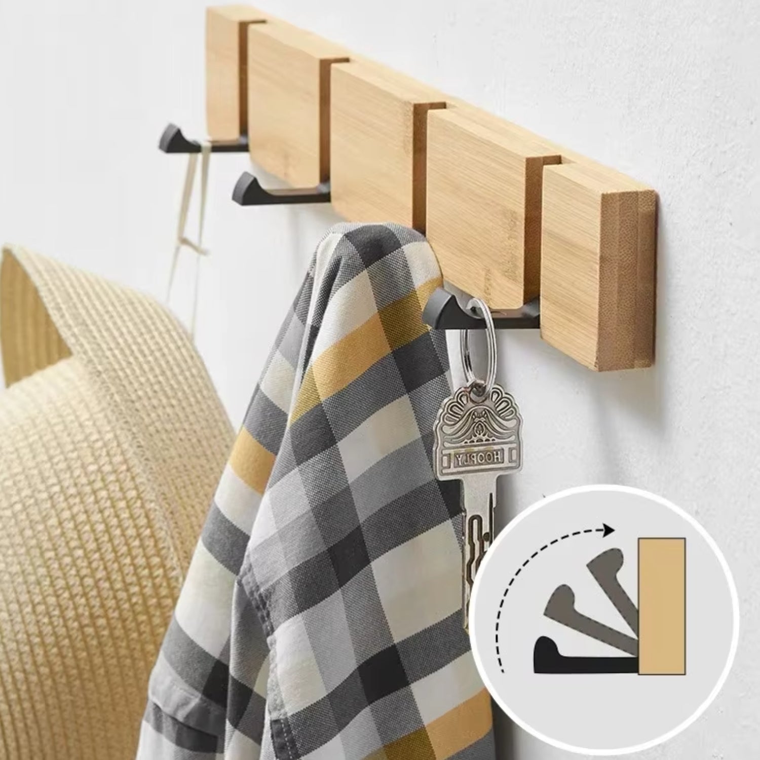 Functional Flip Wooden Wall Hook Rack — product detail view