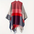 Geometric Fringe Windproof Cardigan Poncho — product detail view