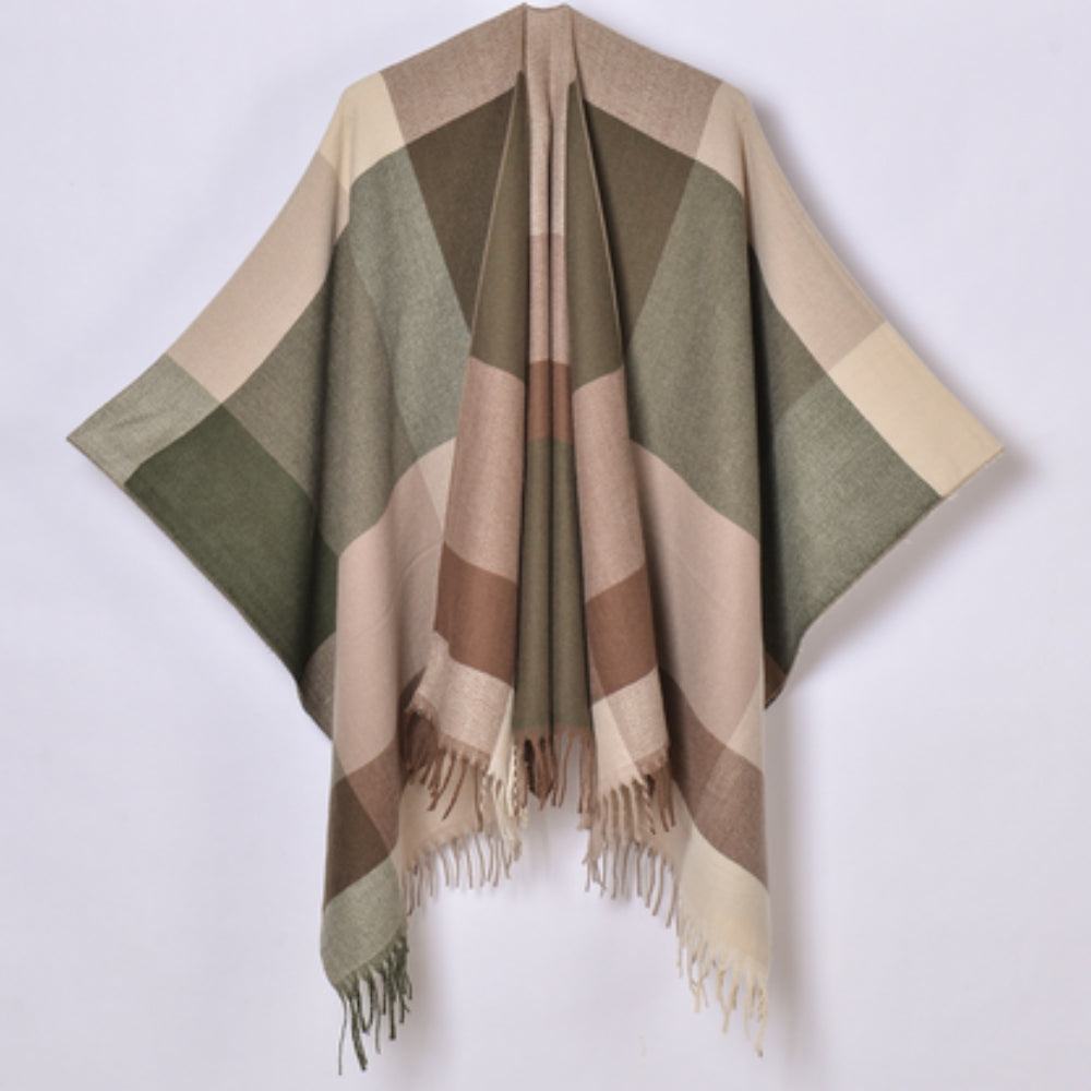 Geometric Fringe Windproof Cardigan Poncho — lifestyle shot