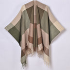 Geometric Fringe Windproof Cardigan Poncho — lifestyle shot