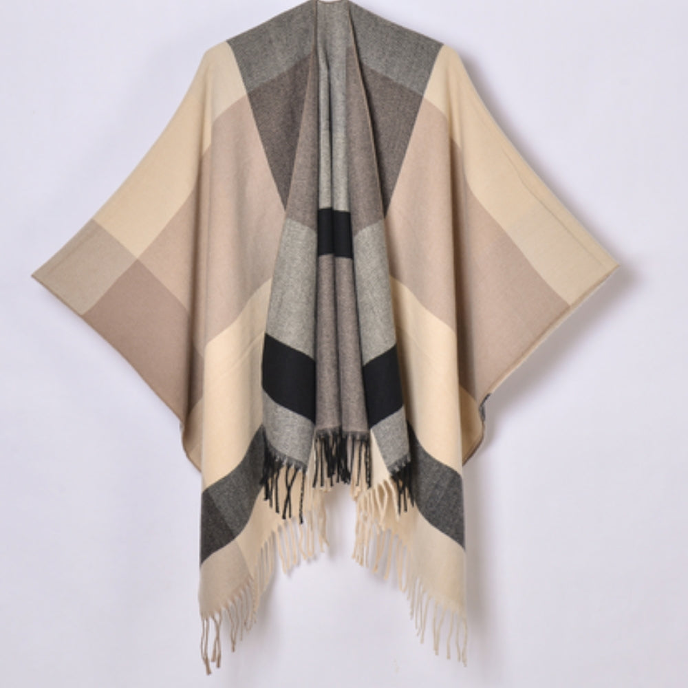 Geometric Fringe Windproof Cardigan Poncho — additional view