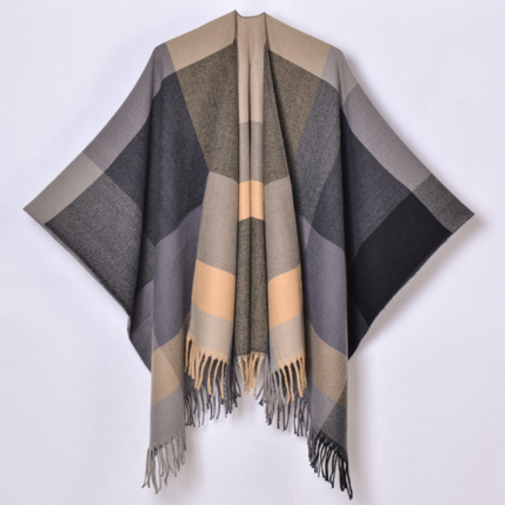 Geometric Fringe Windproof Cardigan Poncho — size and scale reference