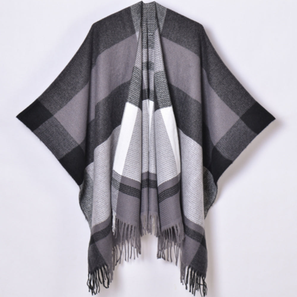 Geometric Fringe Windproof Cardigan Poncho — main product photo