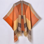 Geometric Fringe Windproof Cardigan Poncho — alternate angle view