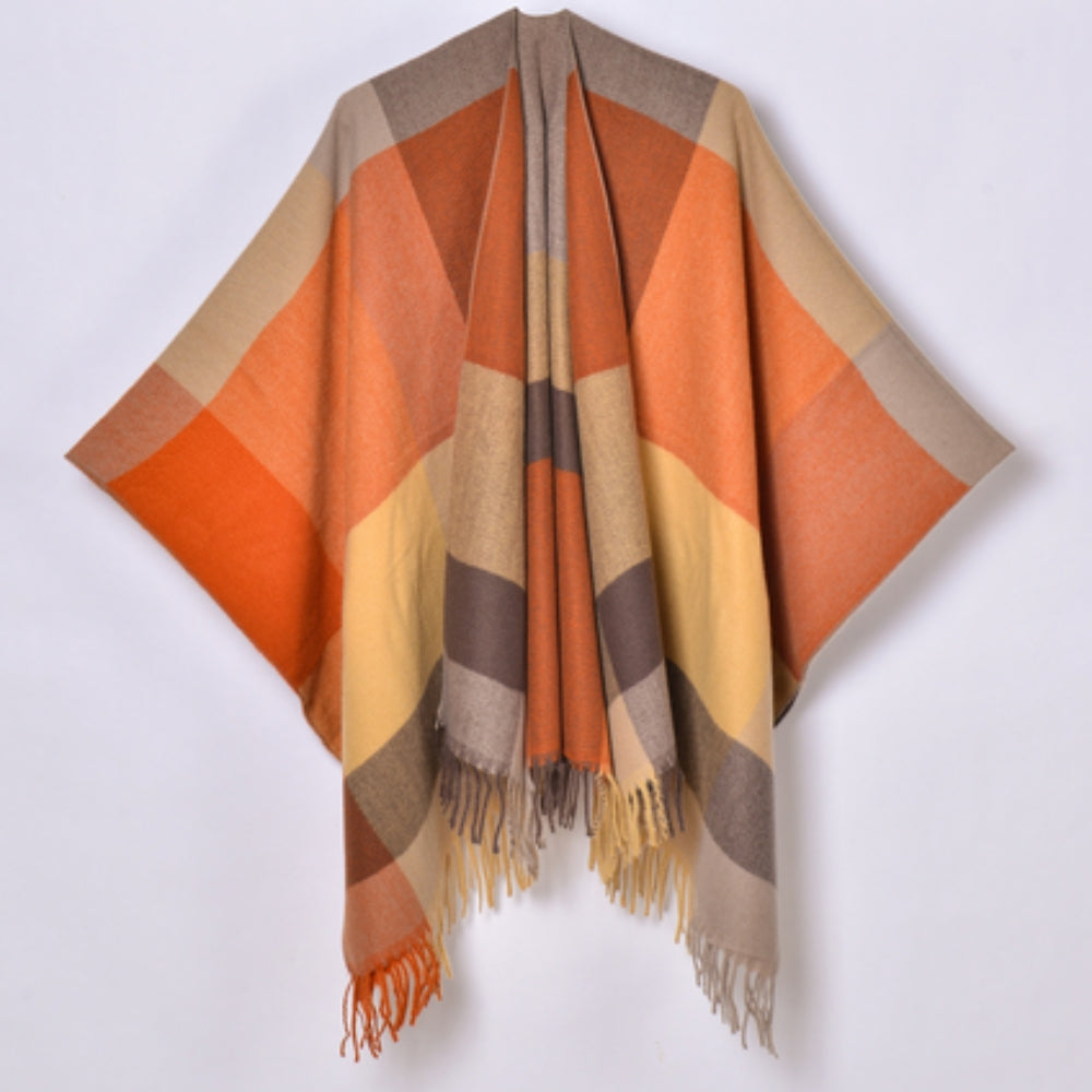 Geometric Fringe Windproof Cardigan Poncho — alternate angle view