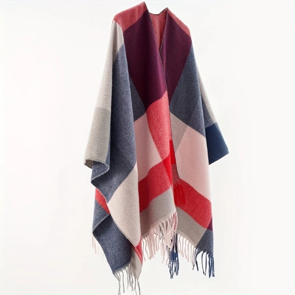 Geometric Fringe Windproof Cardigan Poncho — product in use