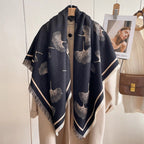 Ginkgo Leaf Print Tassel Shawl — size and scale reference