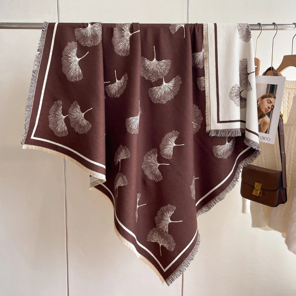 Ginkgo Leaf Print Tassel Shawl — product detail view