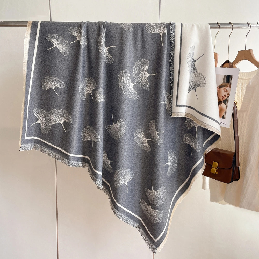 Ginkgo Leaf Print Tassel Shawl — product in use