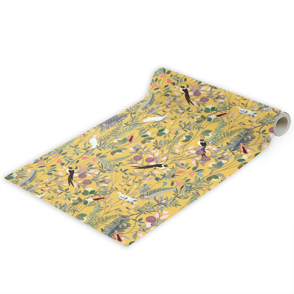 Golden Canopy Bird and Leaf Peelable Wallpaper — alternate angle view