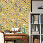 Golden Canopy Bird and Leaf Peelable Wallpaper — product close-up