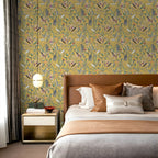 Golden Canopy Bird and Leaf Peelable Wallpaper — product detail view