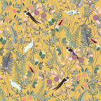 Golden Canopy Bird and Leaf Peelable Wallpaper — material texture close-up