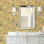 Golden Canopy Bird and Leaf Peelable Wallpaper — product feature detail