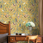Golden Canopy Bird and Leaf Peelable Wallpaper — lifestyle shot