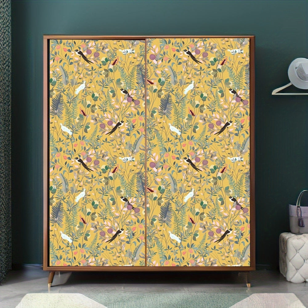 Golden Canopy Bird and Leaf Peelable Wallpaper — size and scale reference