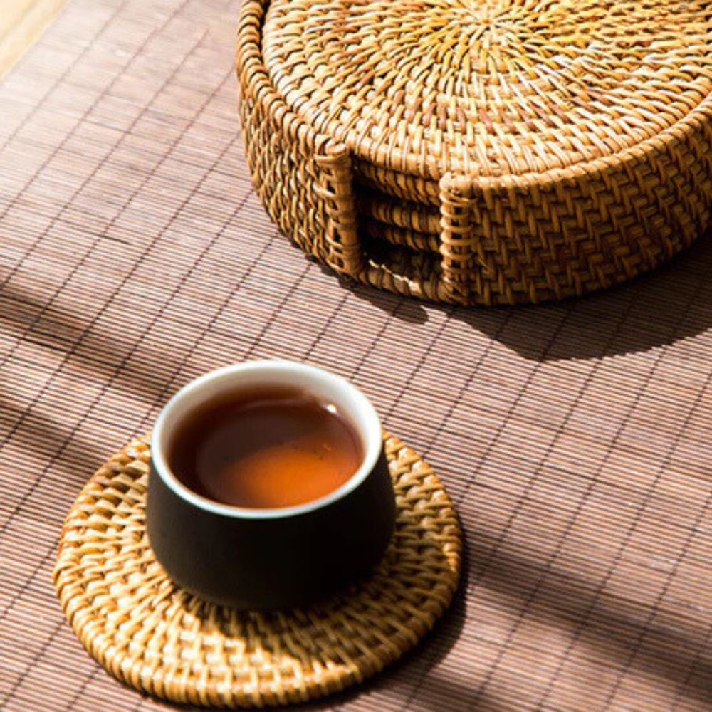 Handmade Rattan Coaster | 6pcs Set — product in use