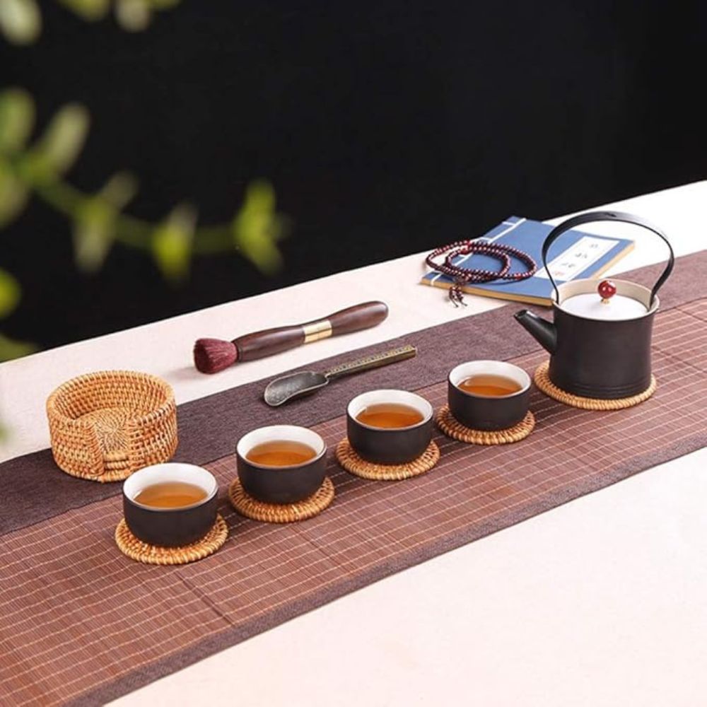 Handmade Rattan Coaster | 6pcs Set — lifestyle shot