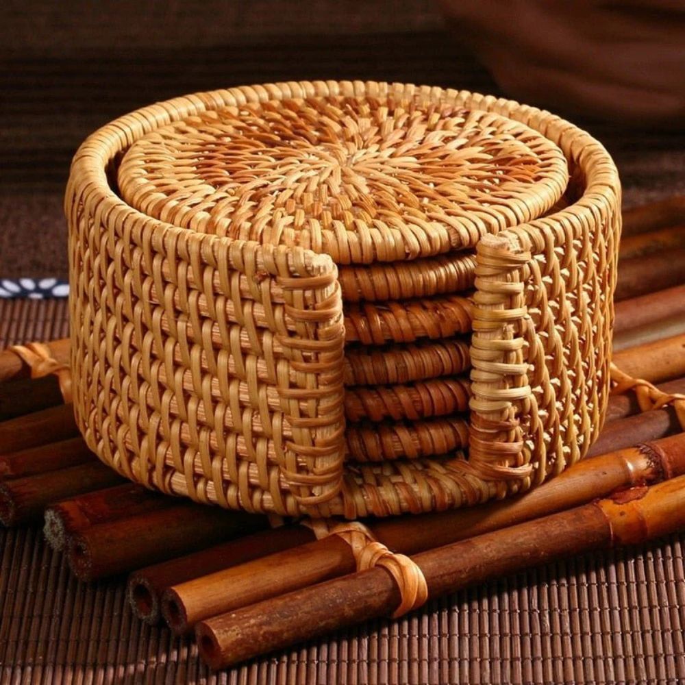 Handmade Rattan Coaster | 6pcs Set — alternate angle view