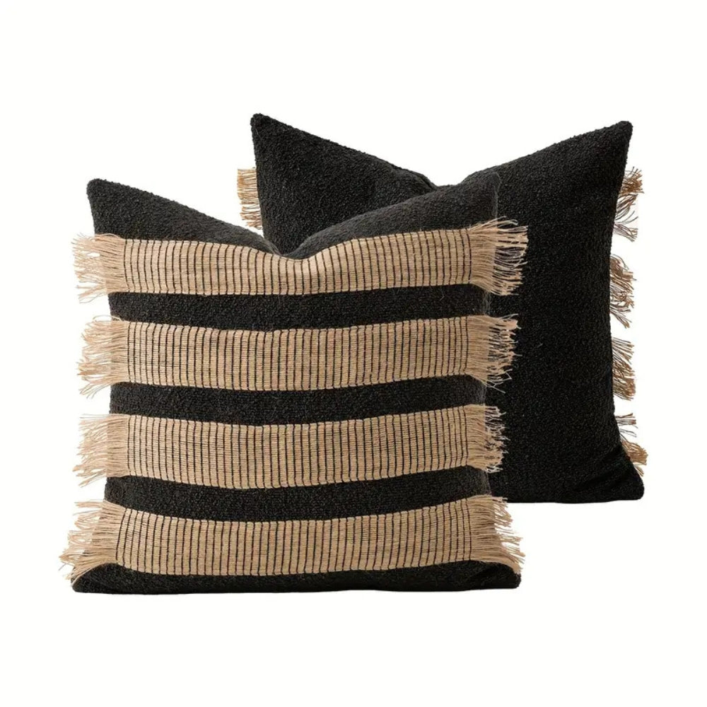 Handwoven Bohemian Stripe Cushion Cover — material texture close-up