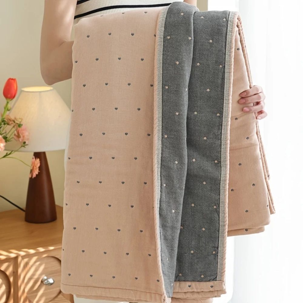 Heart Stitched Double-Spliced Cotton Gauze Blanket — alternate angle view