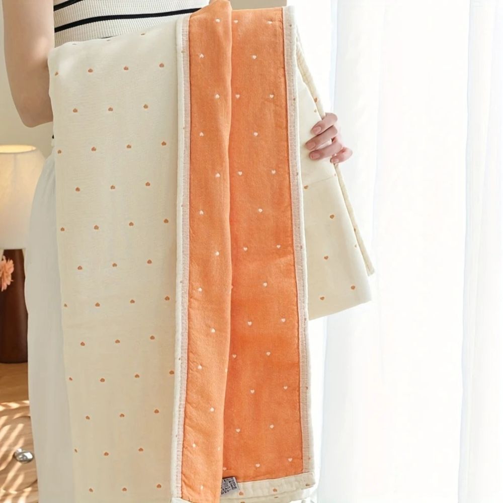Heart Stitched Double-Spliced Cotton Gauze Blanket — lifestyle shot