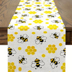 Honeycomb Buzz Linen Table Runner — alternate angle view