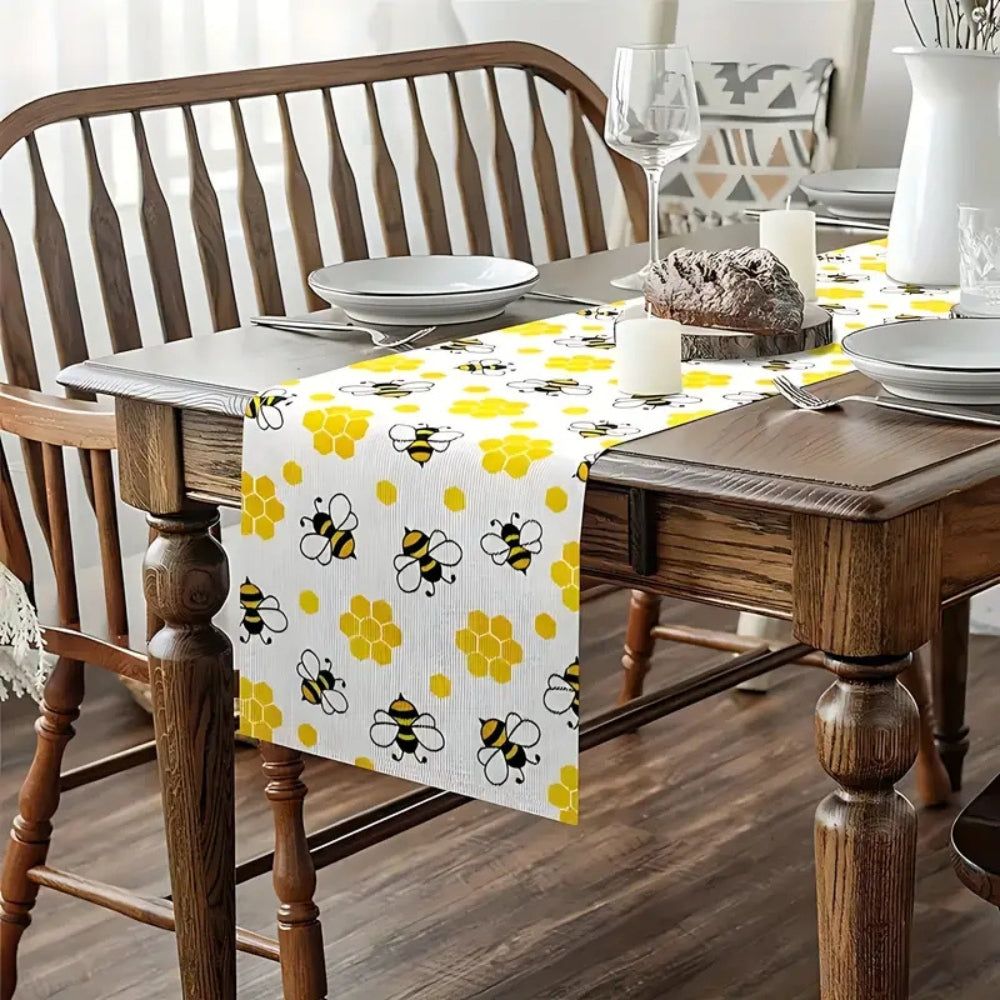 Honeycomb Buzz Linen Table Runner — product in use