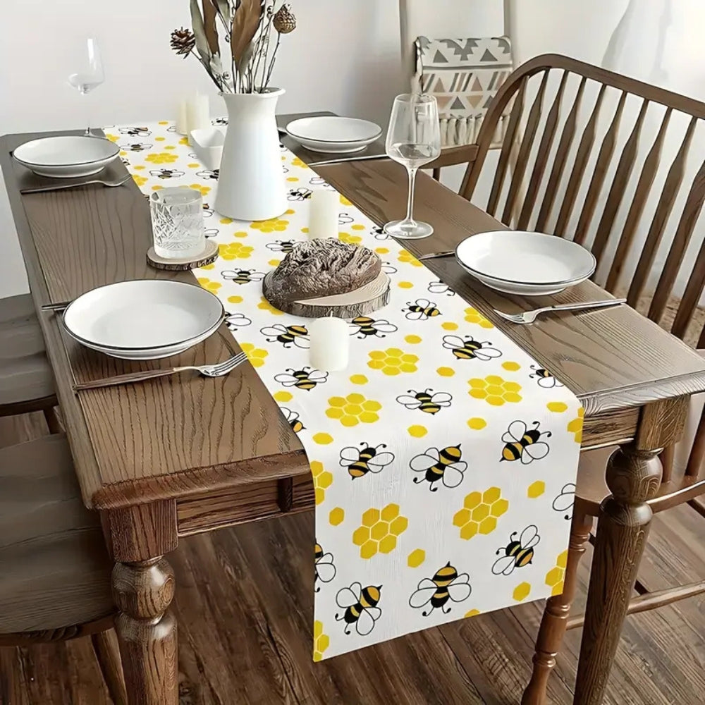 Honeycomb Buzz Linen Table Runner — product detail view