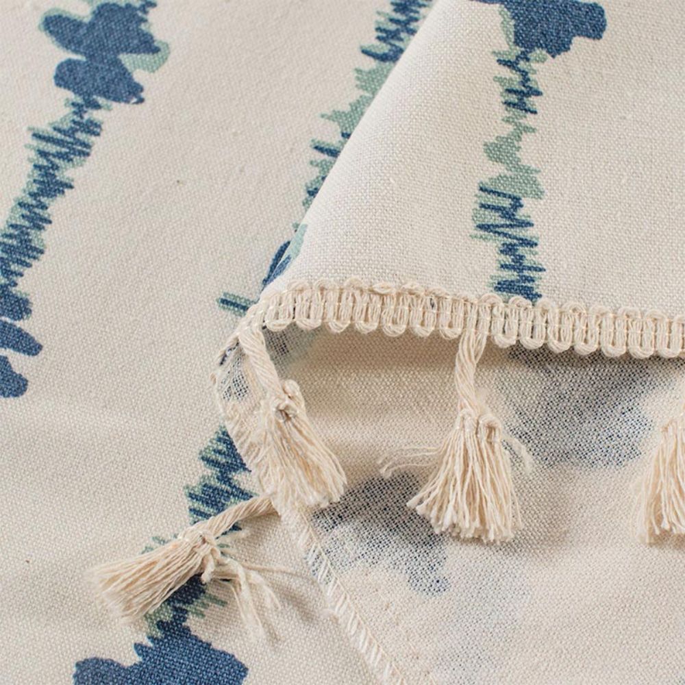 Inkblot Blue Tassel Cabinet Curtain — product in use