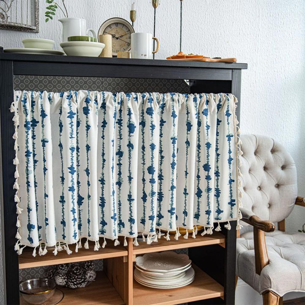Inkblot Blue Tassel Cabinet Curtain — main product photo
