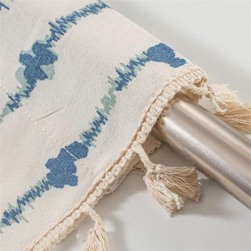 Inkblot Blue Tassel Cabinet Curtain — product close-up