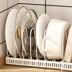 Iron Dish Pot Lid and Utensils Storage Rack — product in use