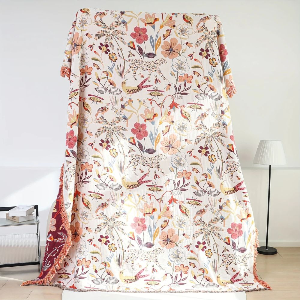 Jungle Bloom Reversible Cotton Blanket — alternate angle view