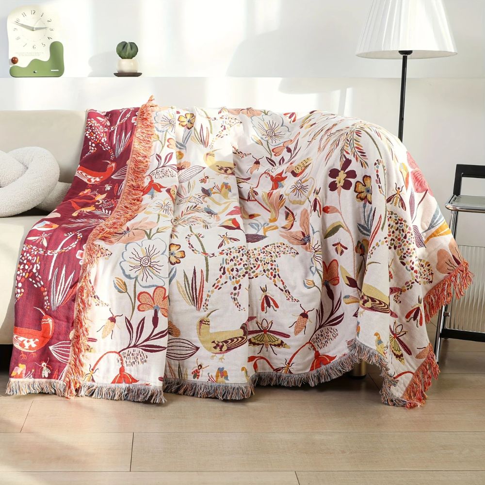 Jungle Bloom Reversible Cotton Blanket — main product photo