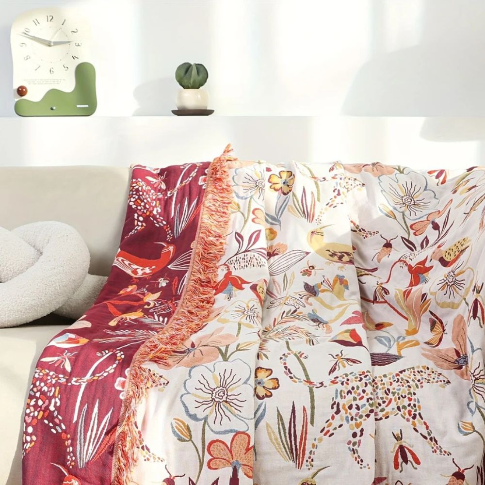 Jungle Bloom Reversible Cotton Blanket — product close-up